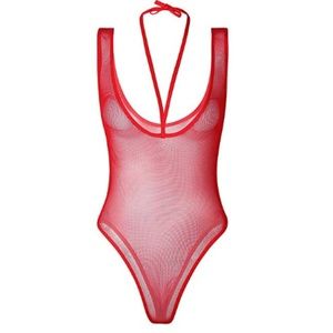 See Through One Piece Sheer Mesh Bodysuit Lingerie